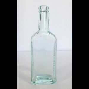 Vintage Chas H Fletcher Small Castoria Bottle Embossed Signature Light Aqua blue